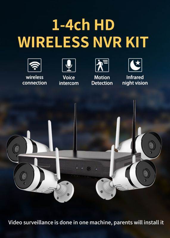 5MP 4-CH two-way voice intercom, night vision webcam, WIFI multi-channel remote monitoring, security monitor camera, CCTV camera system, wireless box camera monitoring kit