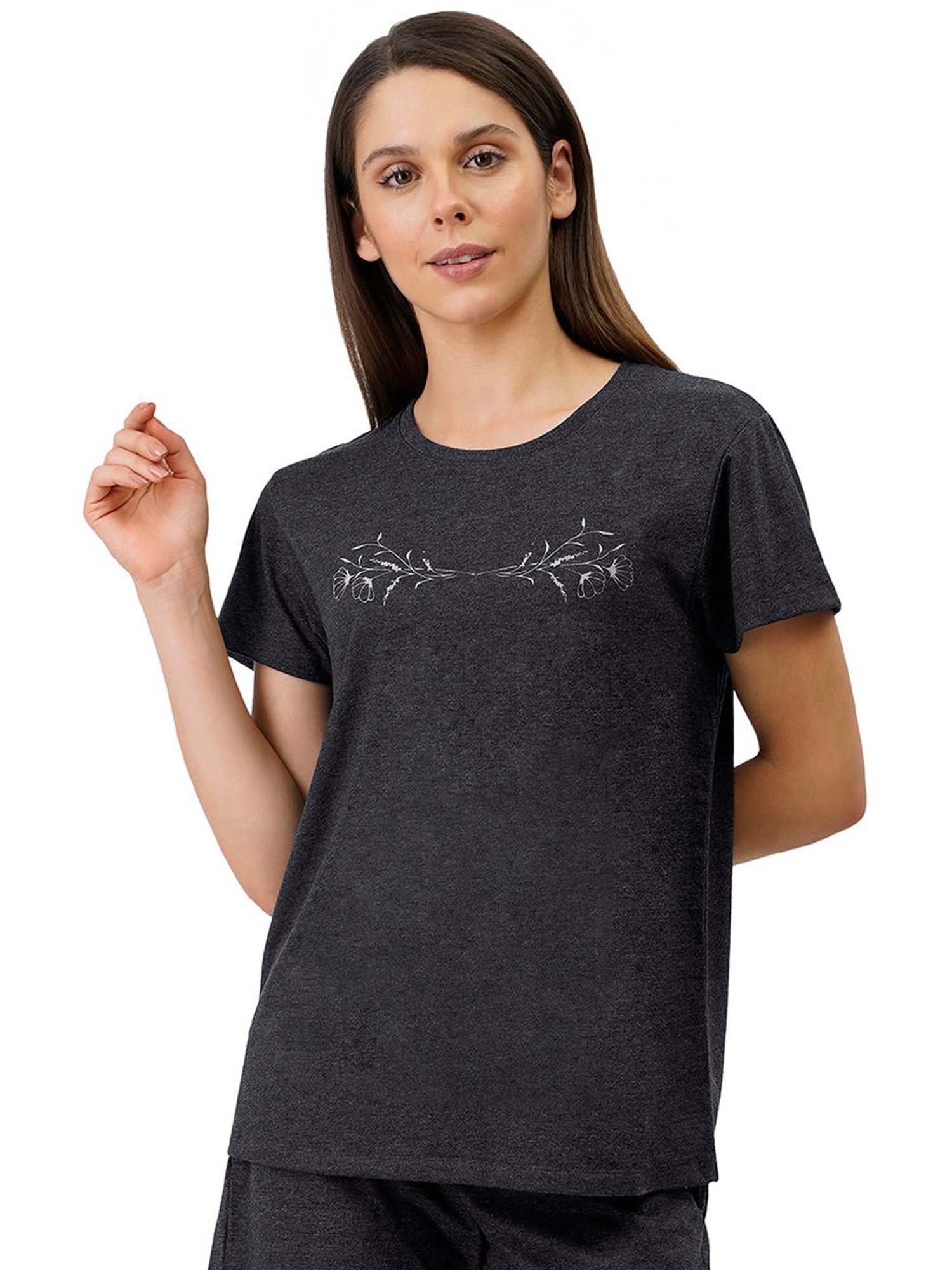 Amante Grey Floral Print T-Shirt