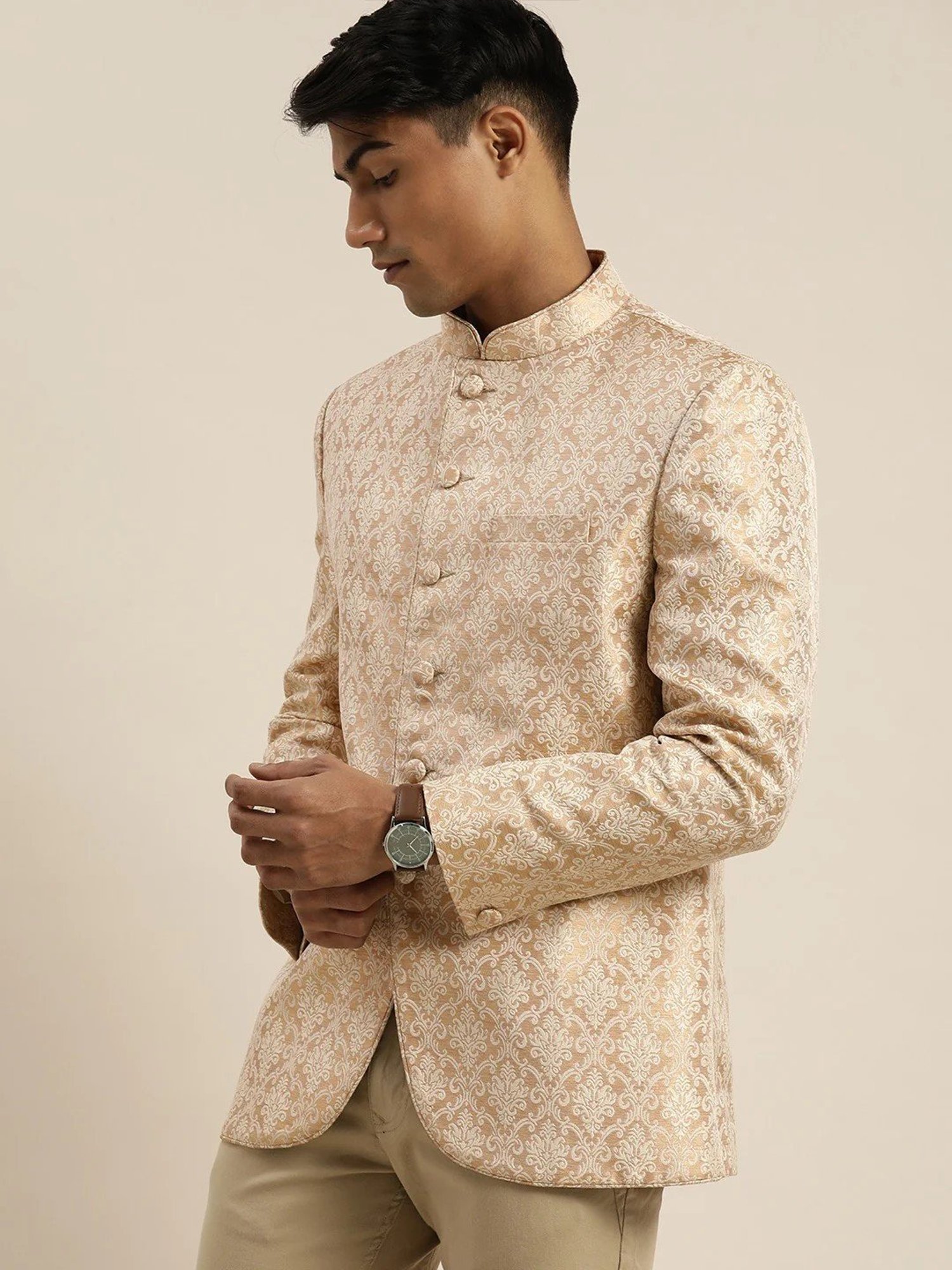 Hangup Cream Regular Fit Ethnic Blazer
