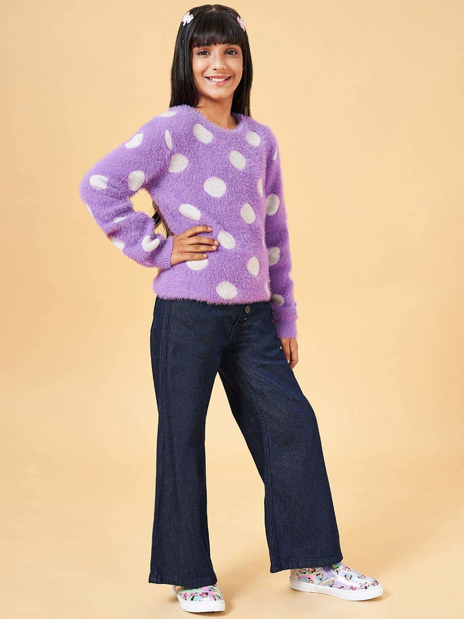 YU by Pantaloons Kids Lavender Printed Full Sleeves Sweater