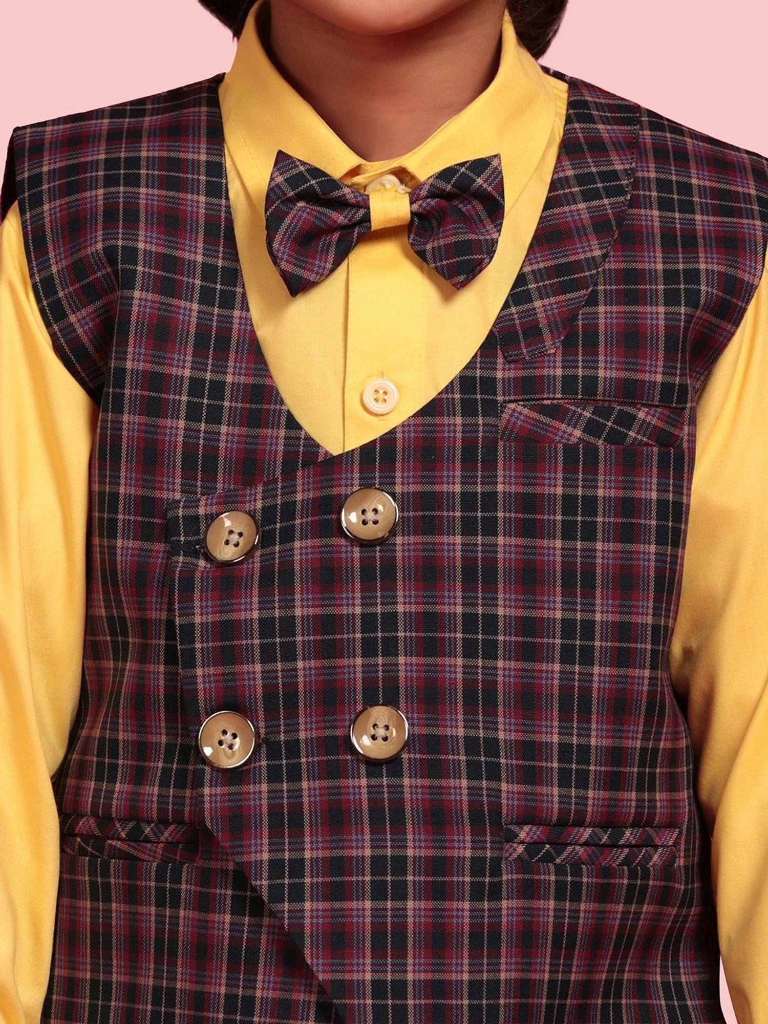 AJ Dezines Kids Purple & Yellow Chequered Full Sleeves Shirt Set