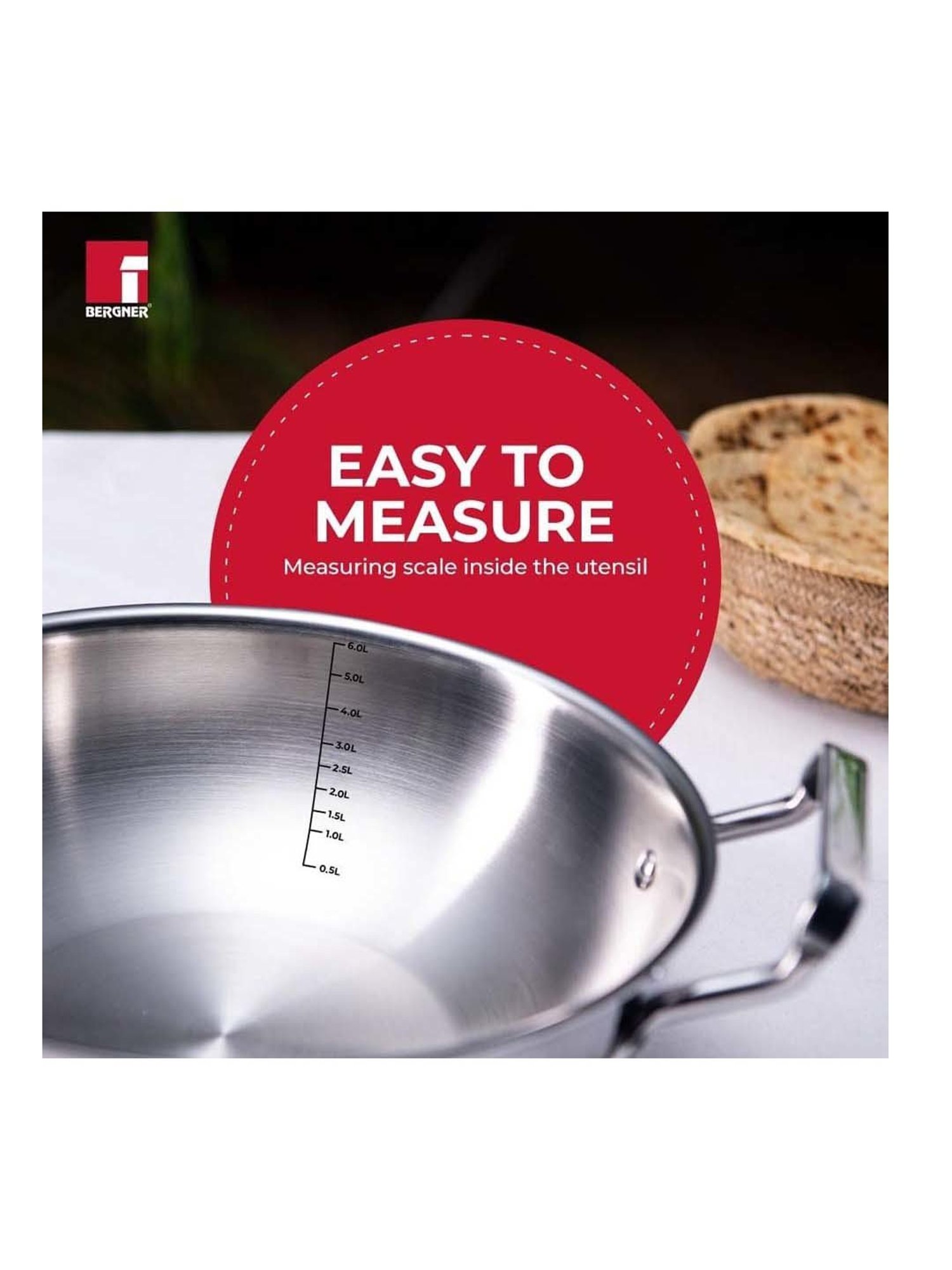 ALLO Silver Stainless Steel Induction Friendly Triply Kadhai (3 L)