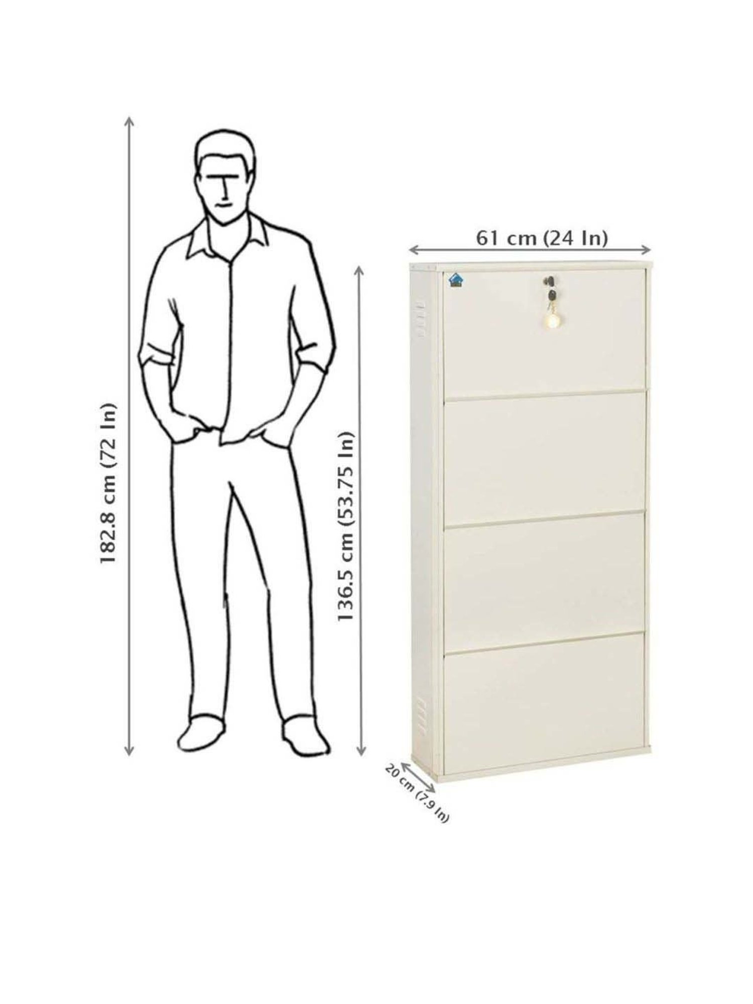 Delite Kom Metal Shoe Rack - 24" 10 Shelf, Double Decker, Ivory, PowderCoat, Wall Mount, DIY