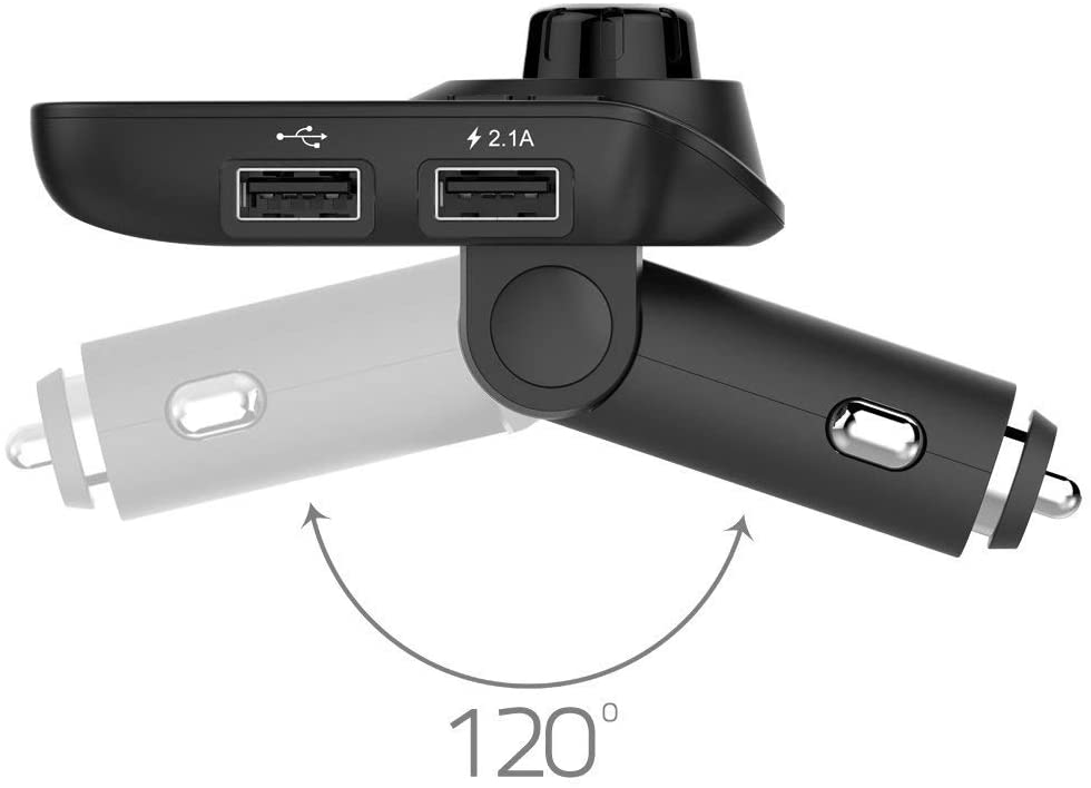 Bluetooth Car FM Transmitter Audio Adapter Receiver Wireless Handsfree Voltmeter Car Kit TF Card AUX USB 1.44 Display - KM19 Black