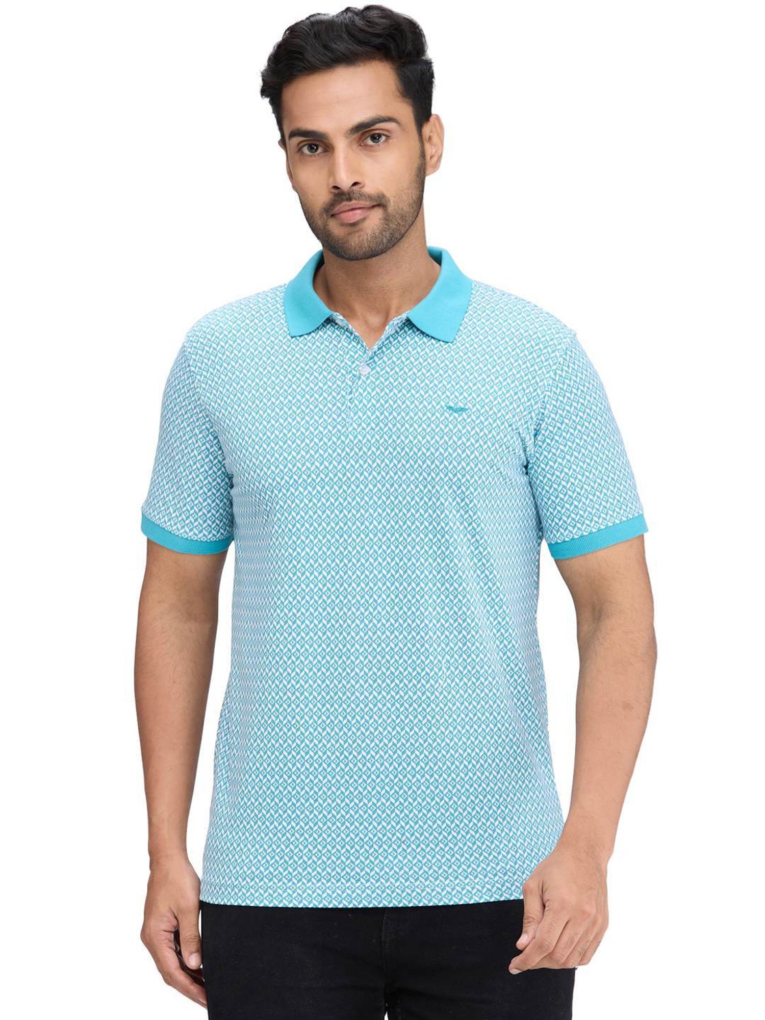 Park Avenue Blue Slim Fit Printed Polo T-Shirt