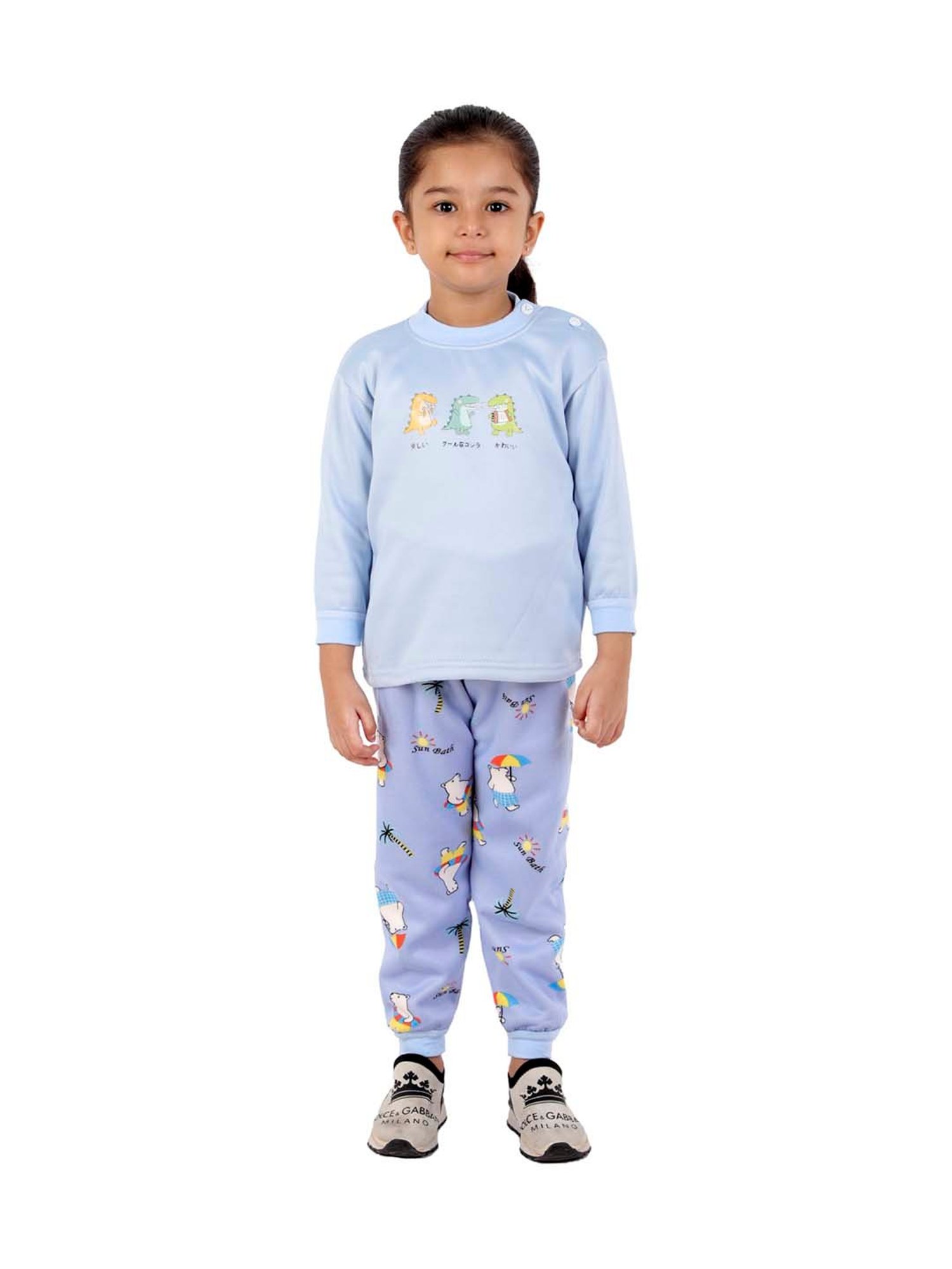 Ahhaaaa Kids Blue Printed Sweatshirt with Joggers