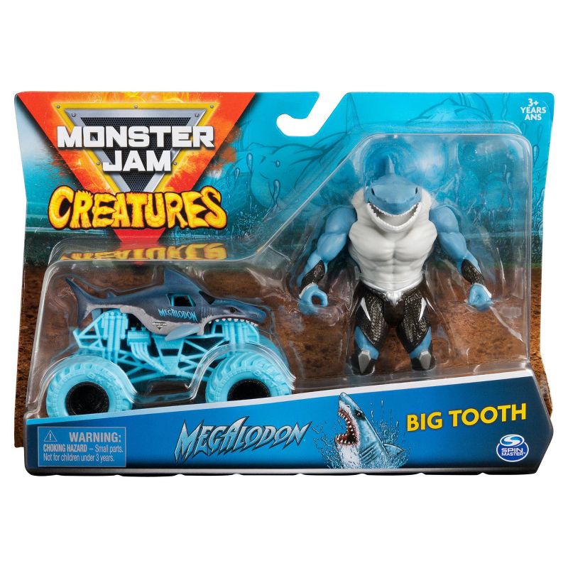 Monster Jam Official Megalodon 1:64 Scale Monster Truck and 5" Big Tooth Creatures Action Figure