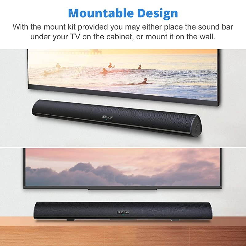 Watt Soundbar, BESTISAN Sound Bars for TV of Home Theater System (Bluetooth 5.0, 34 inch, DSP, Strong Bass, Wireless Wired Connections, Bass Adjustable, Wall Mountable)