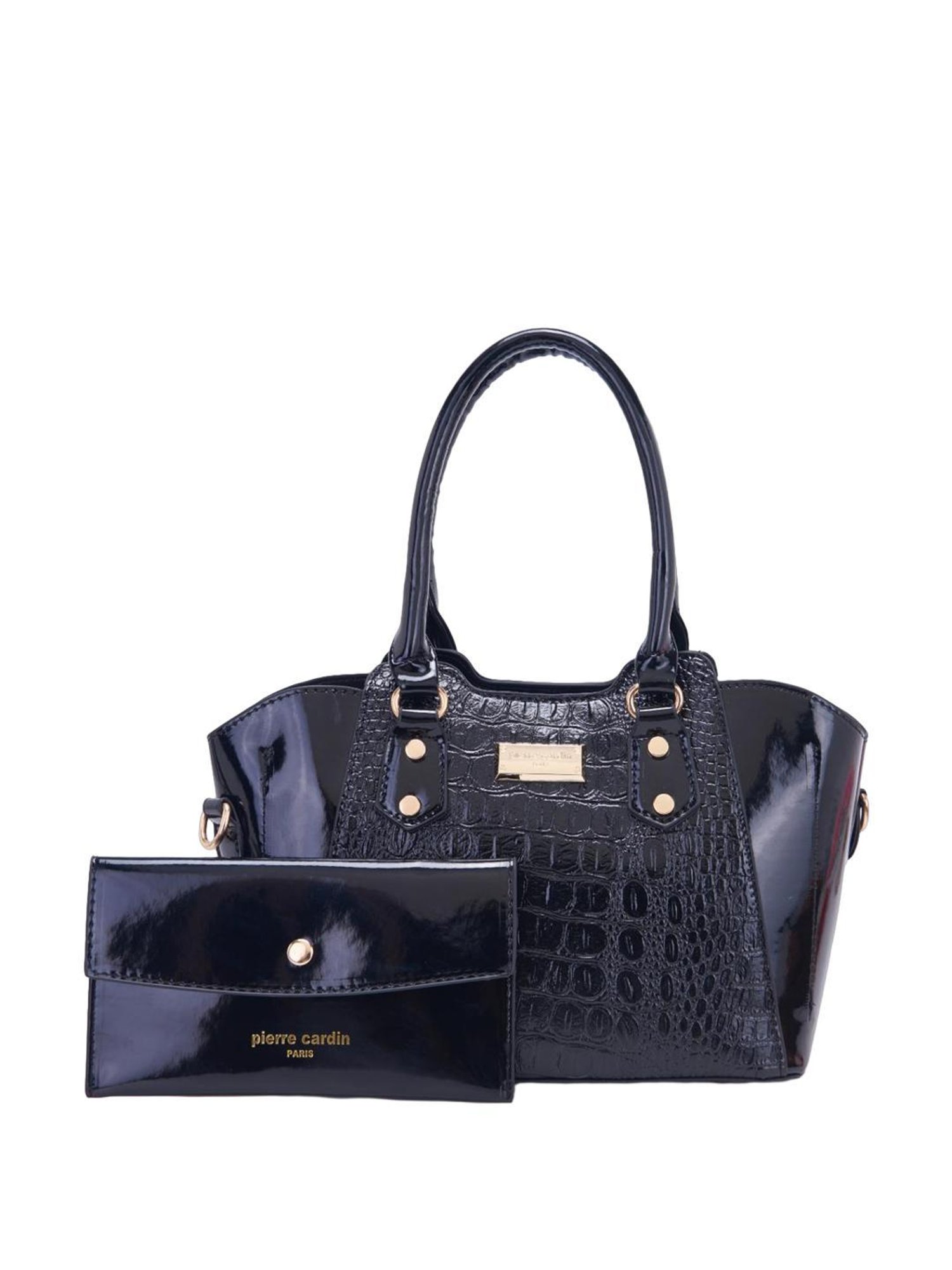 Pierre Cardin Black Textured Satchel Handbag