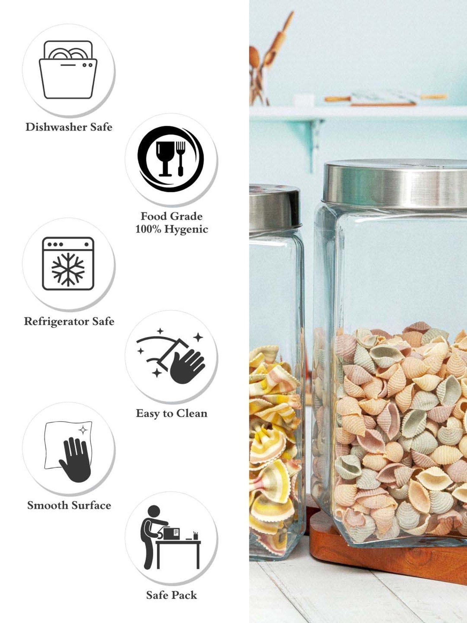 White Gold Transparent & Silver Glass Storage Jar With Metal Lid (2 L) - Set of 2