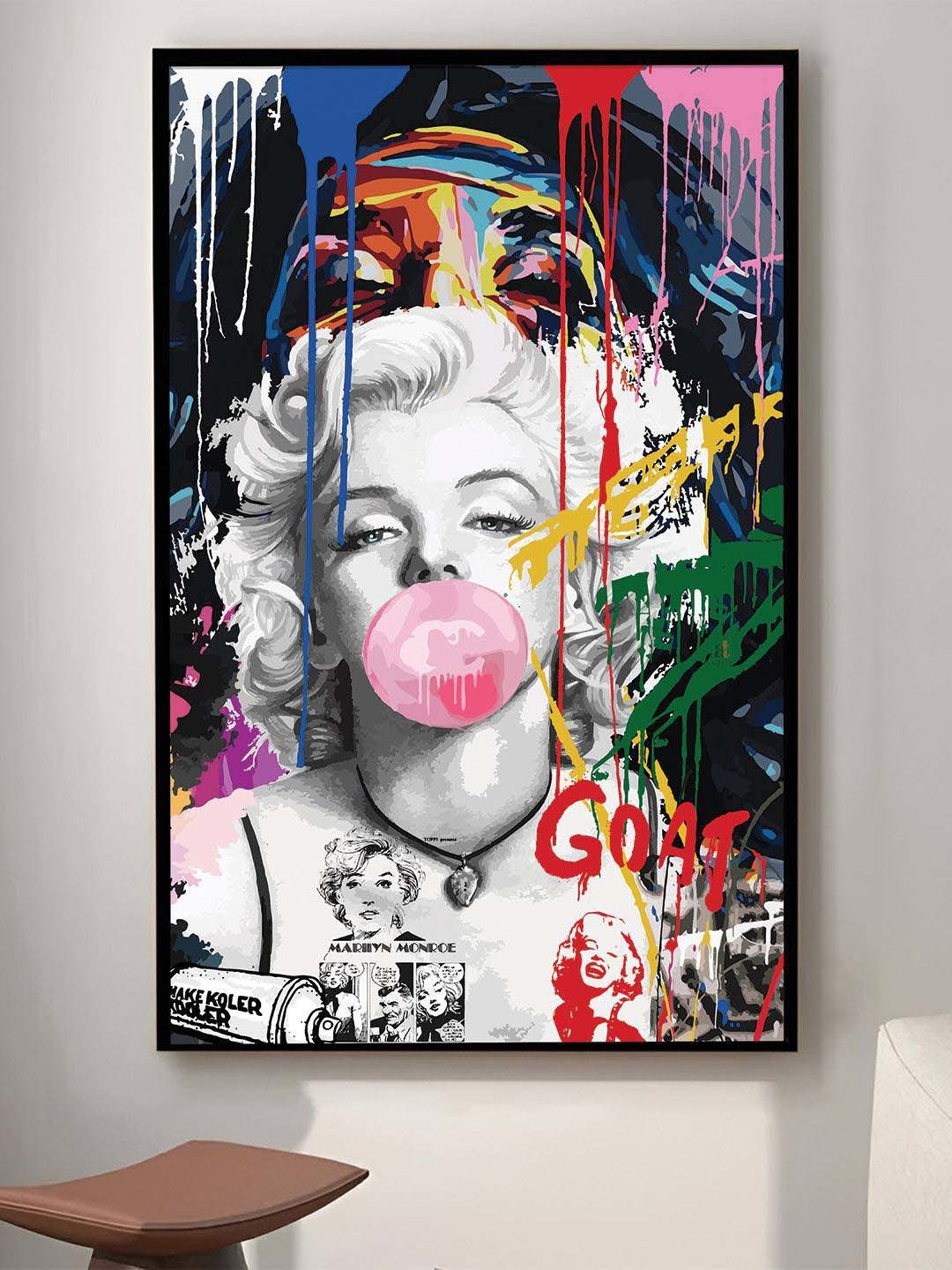 Art Street Black Engineered Wood Blow Bubble Gum Lady Pop Graffiti Wall Art