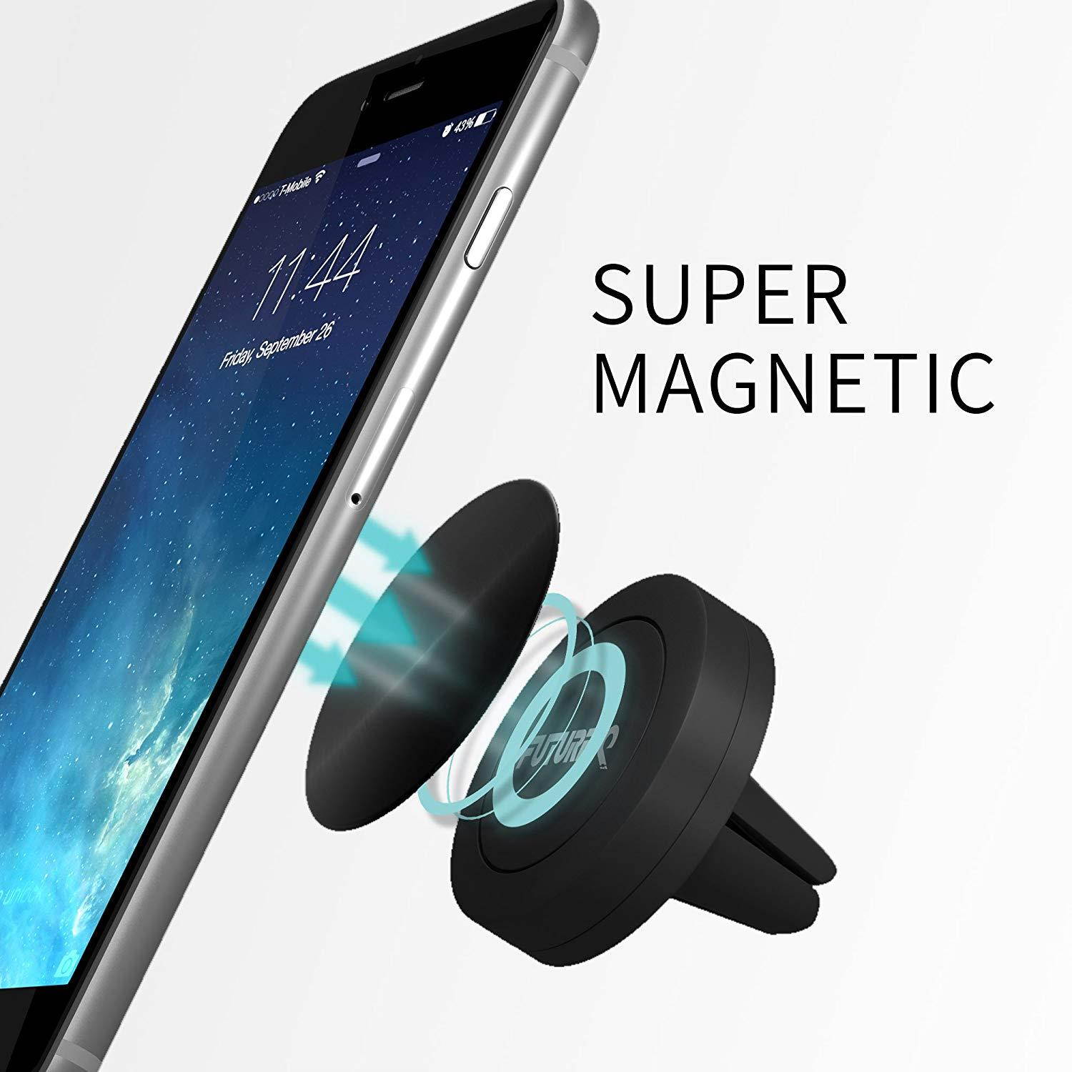 Car Mount Holder, FutureQ Universal Magnetic Air Vent Mount Car Phone Holder for Smart Phone iPhone 7 Plus 6S 6 SE 5S 5C 5, S5 Samsung Galaxy S8 S7 S6 Edge, Note 5 4 2, Black