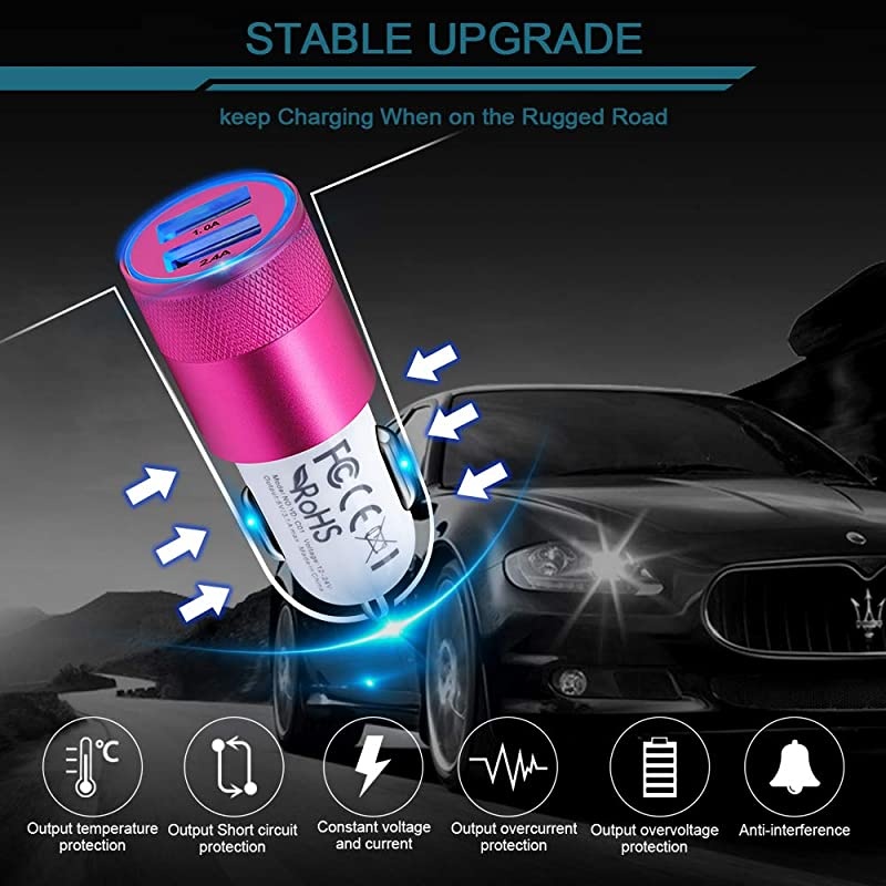 Car Charger Adapter, 3.4a Fast Charging Dual Port Cargador de Carro Lighter Adapter for iPhone SE 11Pro Max X XR XS Max 8 Plus, iPad, Samsung Galaxy A10 S10 Plus S10e S9 Note 8, LG, GPS (2 Pack)
