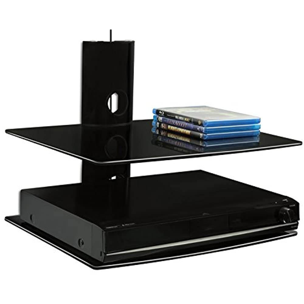 Mount-It! Floating Wall Mounted Shelf | 44 lbs Weight Capacity | 2 Shelves Tinted Tempered Glass | Black