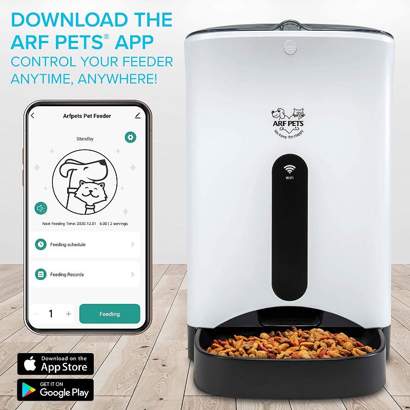 Arf Pets Smart Automatic Pet Feeder with Wi-Fi | Programmable Food Dispenser for Dogs & Cats with Easy App-Controlled Feed Timer, 18-Cup Capacity, Dishwasher-Safe Bowl & Bucket | for iPhone & Android