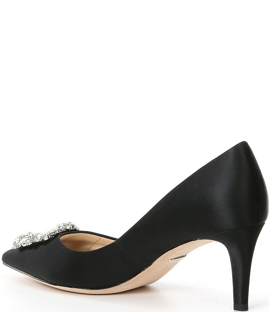 Badgley Mischka Carrie Satin Brooch Embellished Pumps