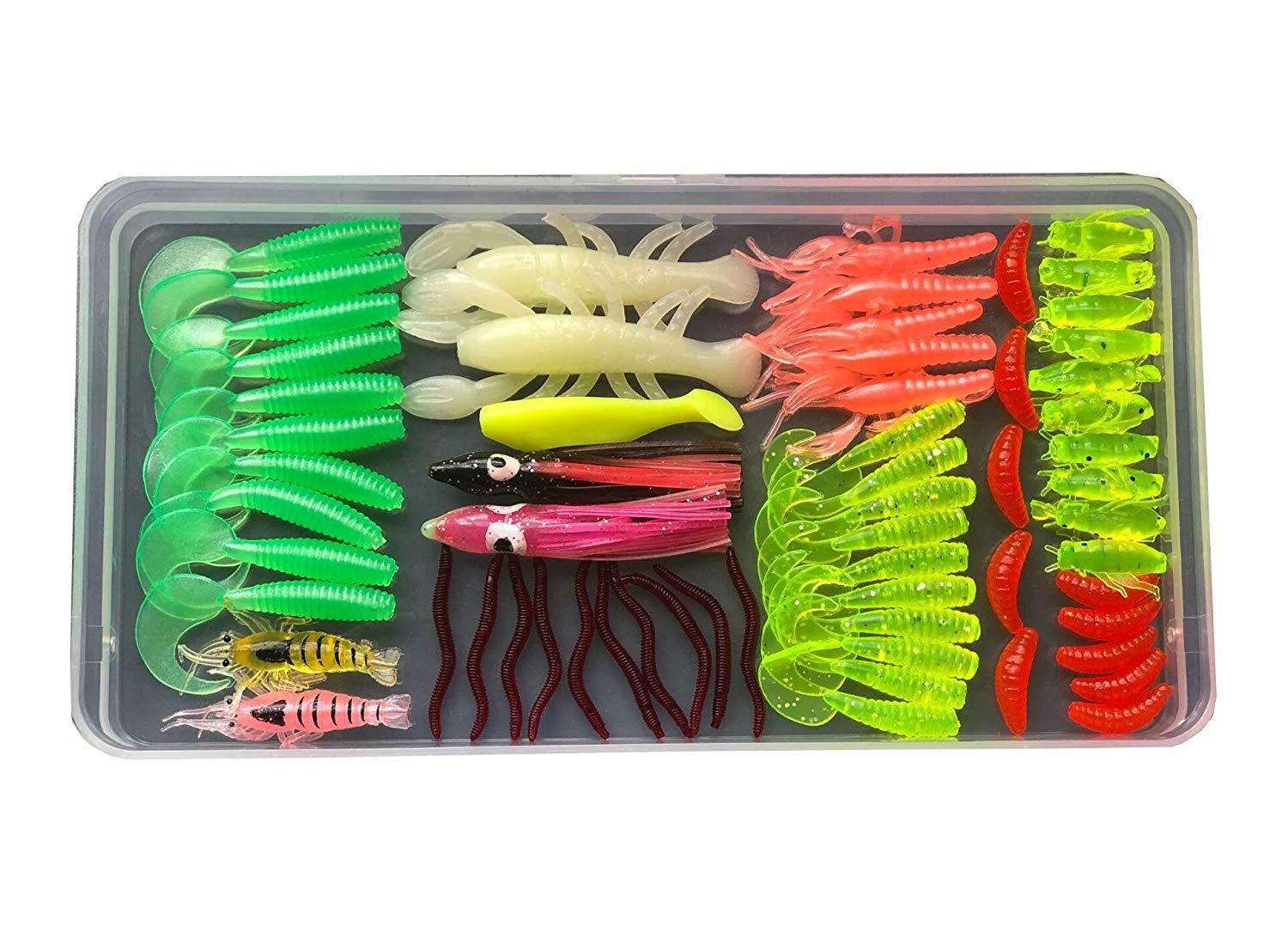 Bluenet Fishing Lure Tackle Bionic Minnow Soft Shrimp Grubs Jigging Lures Artificial Hard Spoon Spinner Sequins Lure with Sharp Fishing Hooks