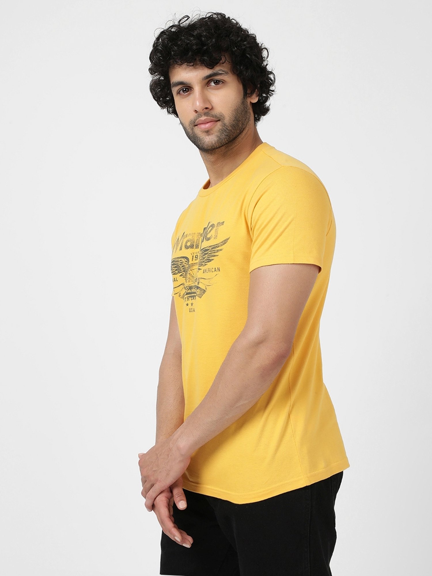 Wrangler Golden Yellow Cotton Regular Fit Printed T-Shirt