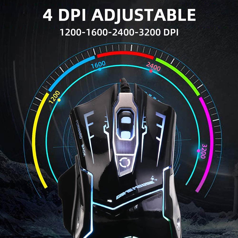 USB Computer Mouse Wired, Light Up Mouse for Laptop with RGB 7 Colors Breathing Light,4 DPI Adjustable up to 3200, 6 Buttons, Ergonomic Gamer PC Mouse for Windows/Mac/Sega Dreamcast