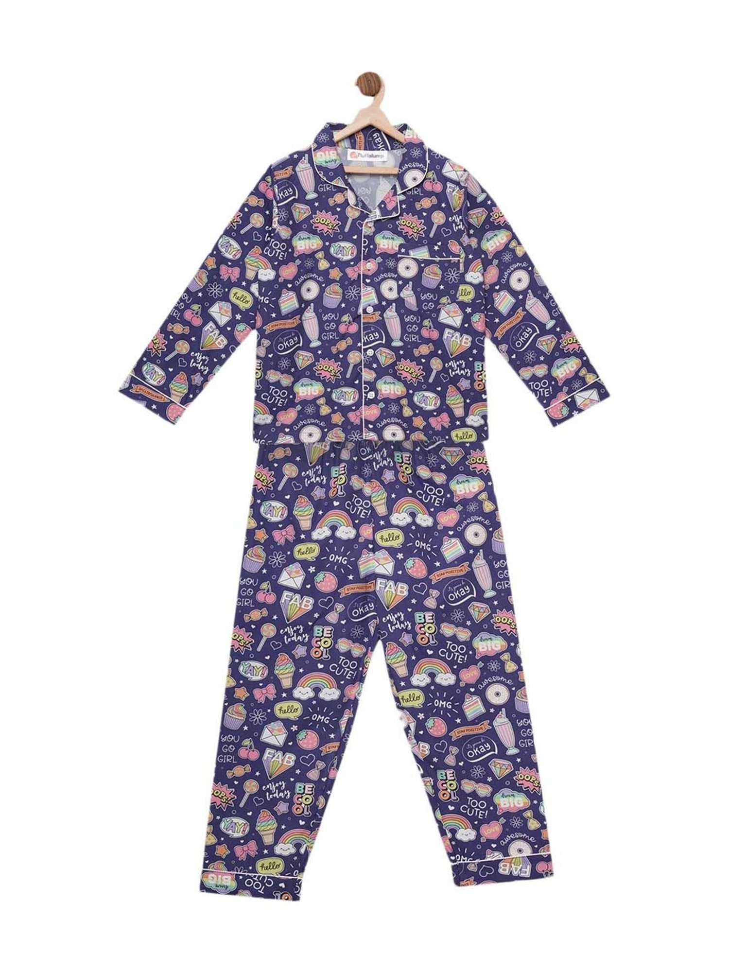 Fluffalump Boys Multicolor Cotton Printed Nightwear Top & Pants Set