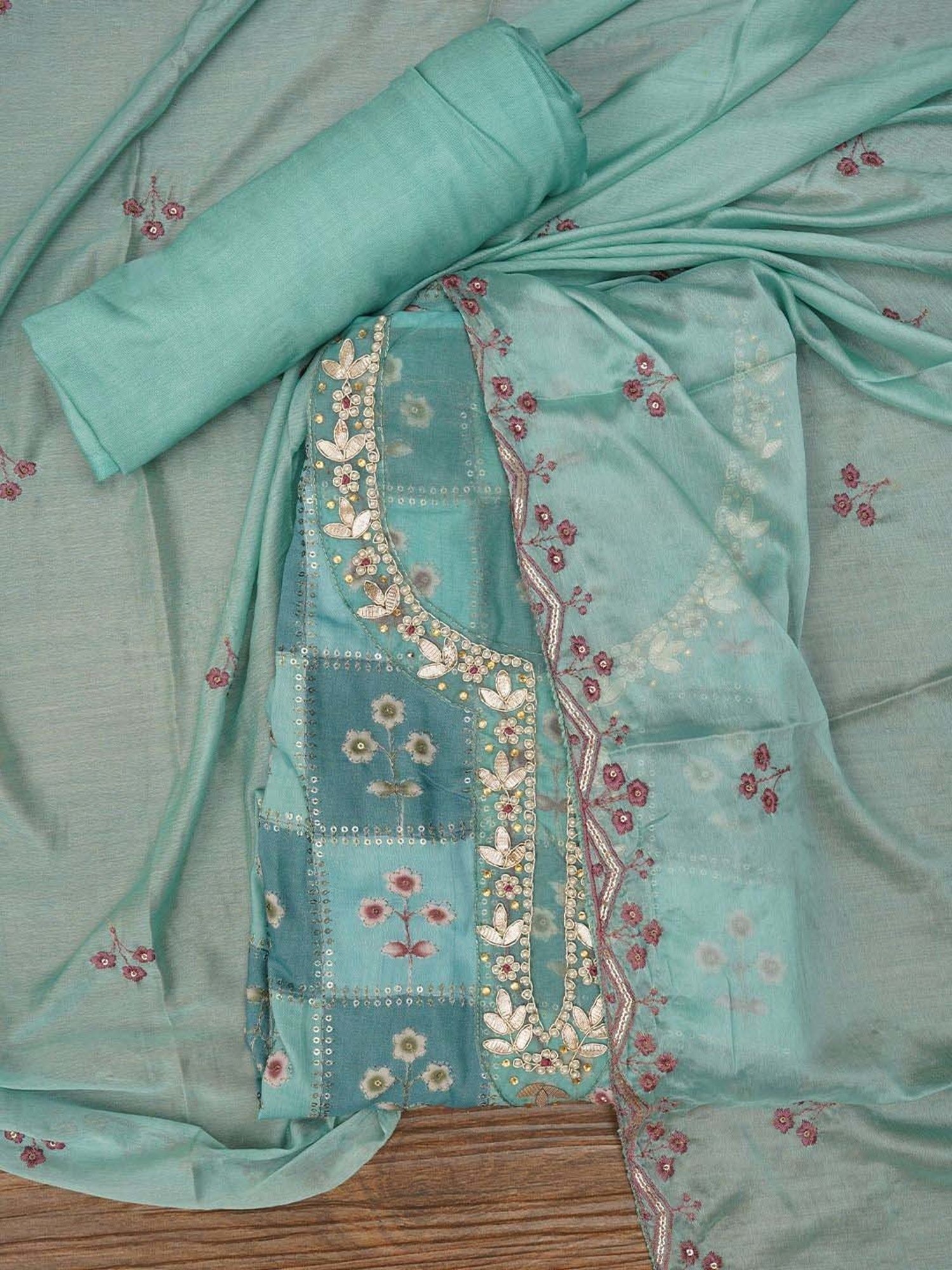 Jaipur Kurti Blue Embroidered Unstitched Dress Material