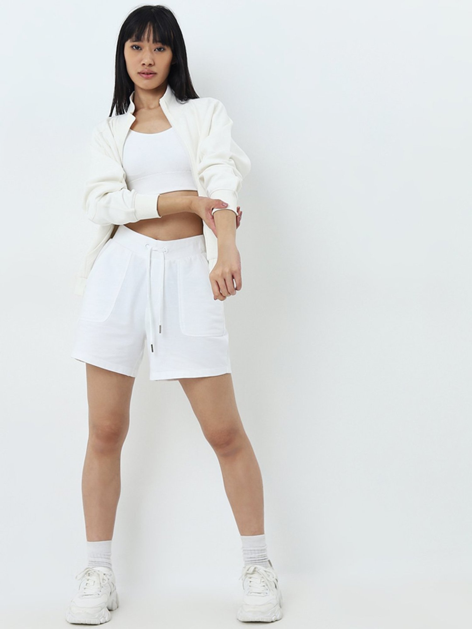 Studiofit by Westside White Textured Cotton Jacket