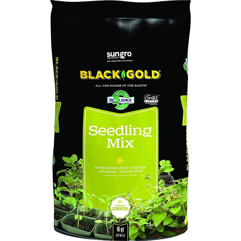 SunGro Black Gold Seedling Germination Mix for Seeds, Cutting, Vegetables, and Herbs, 16 Quart Bag (6 Pack)