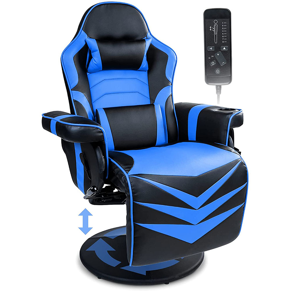 Weekan Massage Gaming Chair With Lift 360-Degree-Rotat Function,Pu Leather Computer Racing Chair With Cup Holder & Side Pocket,Blue
