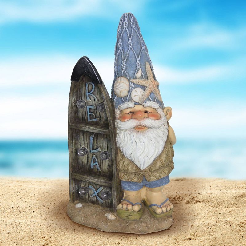 15.59" Resin Solar Surfing Sol Beach Gnome - Exhart