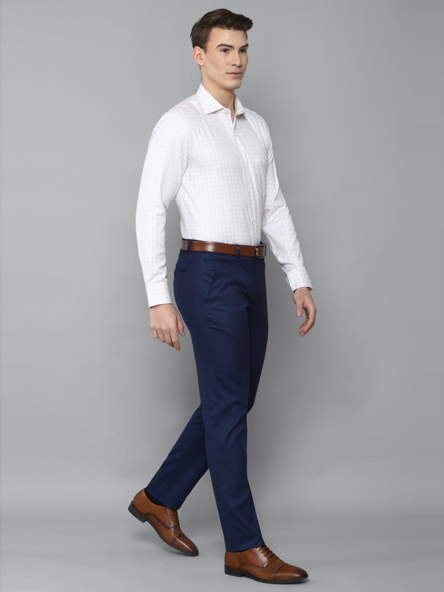 Louis Philippe Navy Slim Fit Self Pattern Trousers