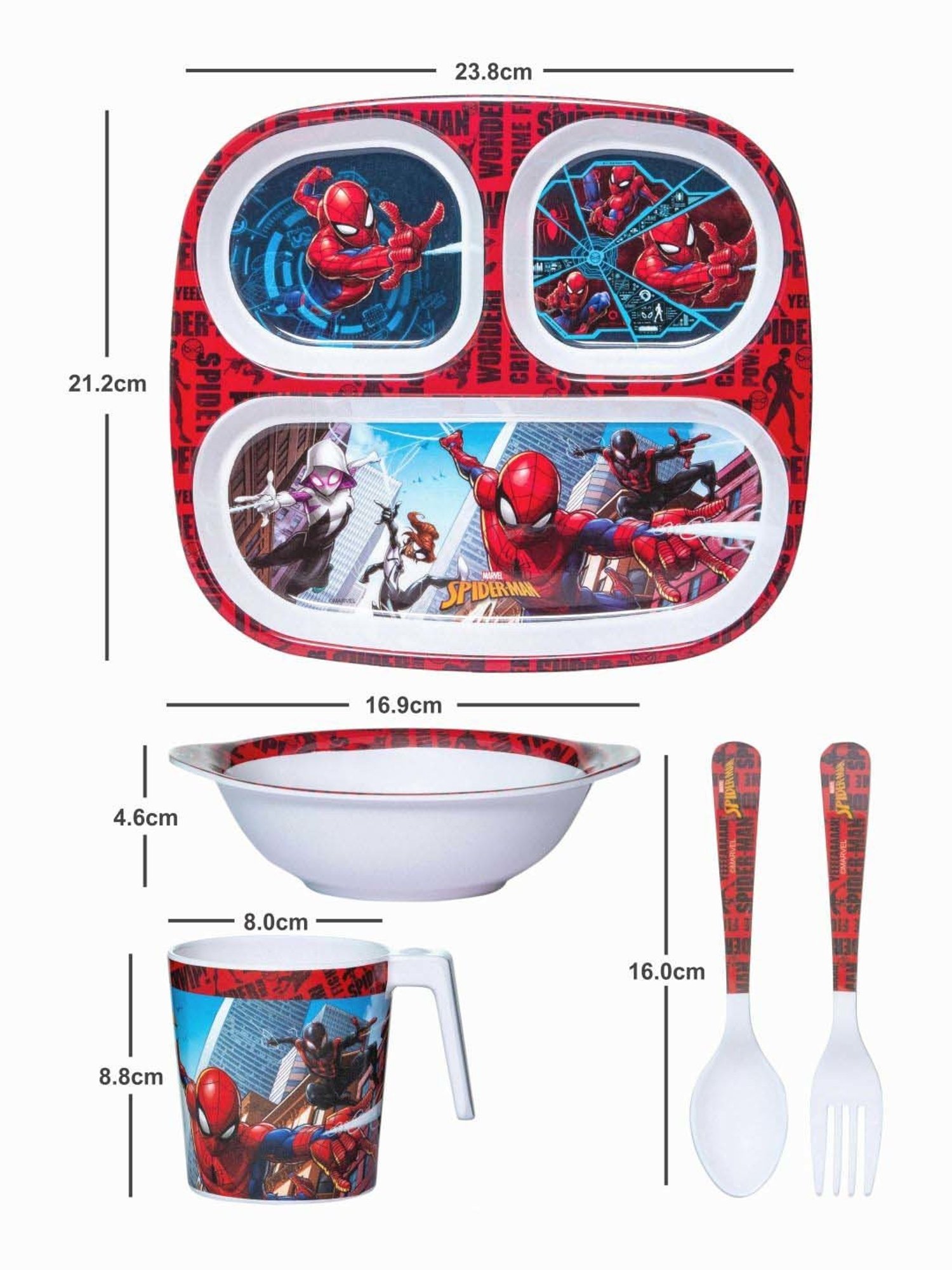 Servewell Spiderman Red Melamine Kids  5Pcs Dinner Set (0.67 L)