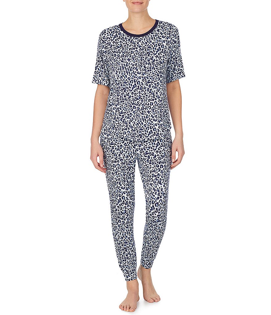 iRelax Animal Print French Terry Crew Neck Short Sleeve Coordinating Top