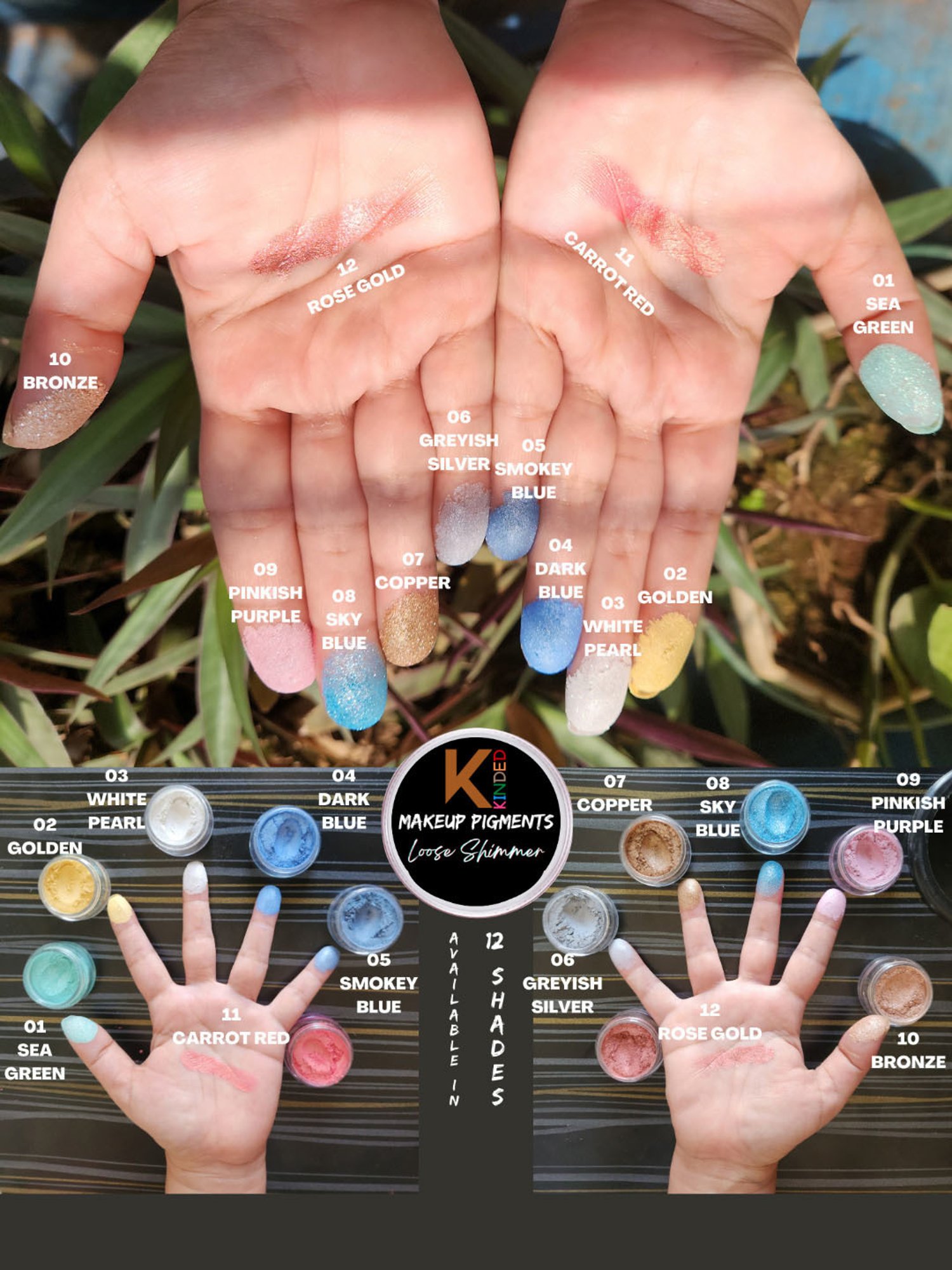 KINDED Makeup Pigments Loose Shimmer Powder Eyeshadow 03 White Pearl & 08 Sky Blue Combo