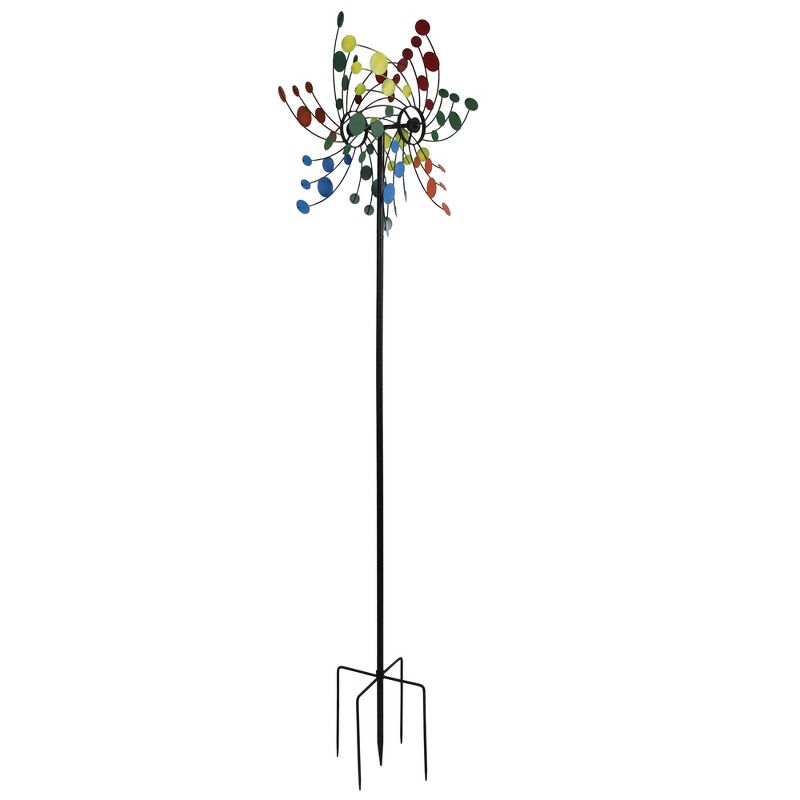 Transpac 83" Polka Dot And Spiral Swirl Pattern Metal Windmill Garden Lawn Stake Spinner - Rainbow