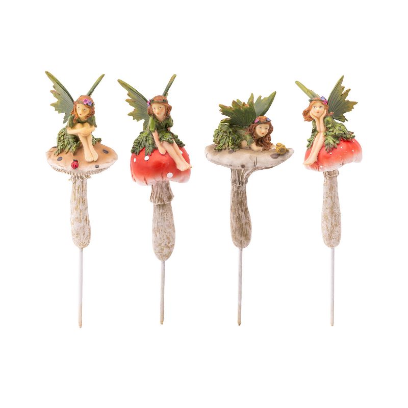 Evergreen Fairy Holding Face On Mushrooms Garden Stakes