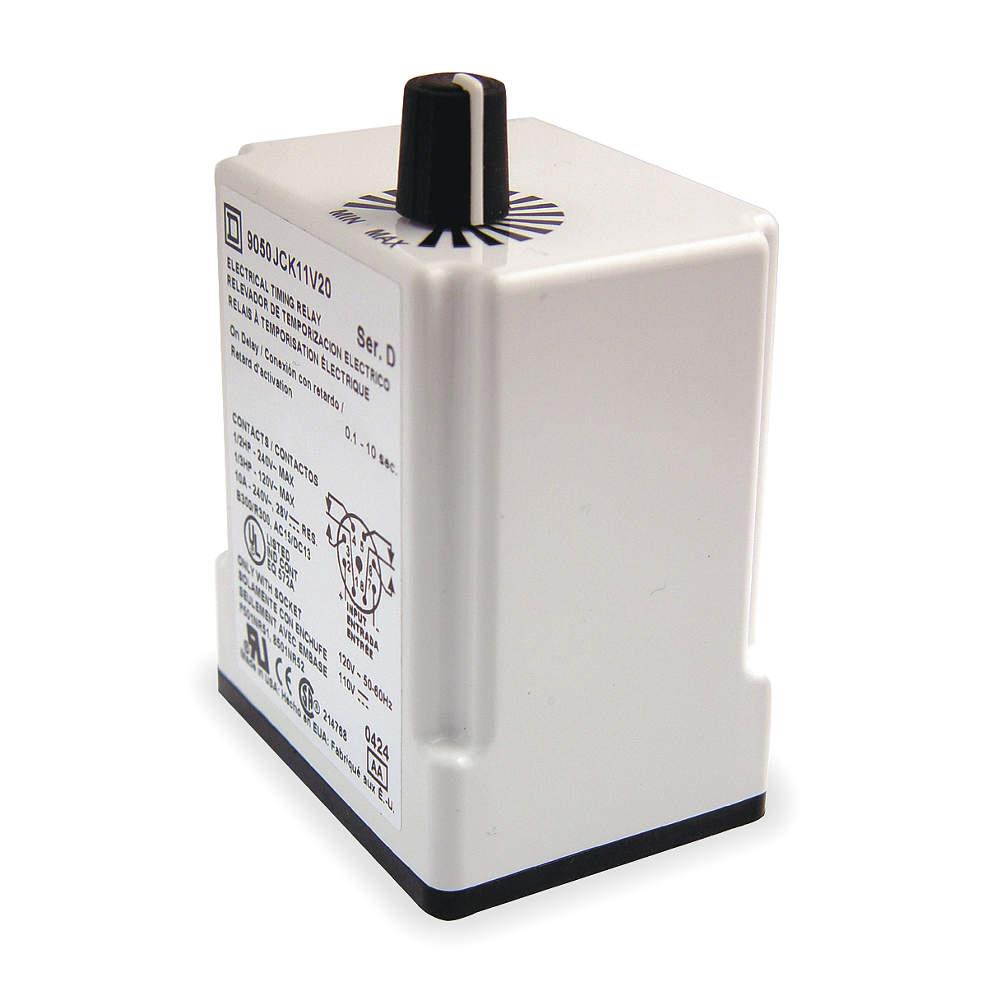SQUARE D 9050JCK23V20 Time Delay Rlay,120VAC,10A,DPDT,0.6 sec.