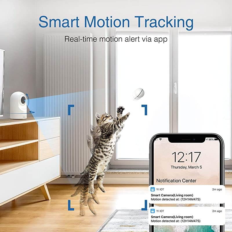 WiFi Camera Indoor,  Home Security Pet Dog PTZ 2.4GHz 1080P Wired IP Camera for Baby/Pet/Nanny Monitor Night Vision Motion Detection Two-Way Audio Works with Alexa