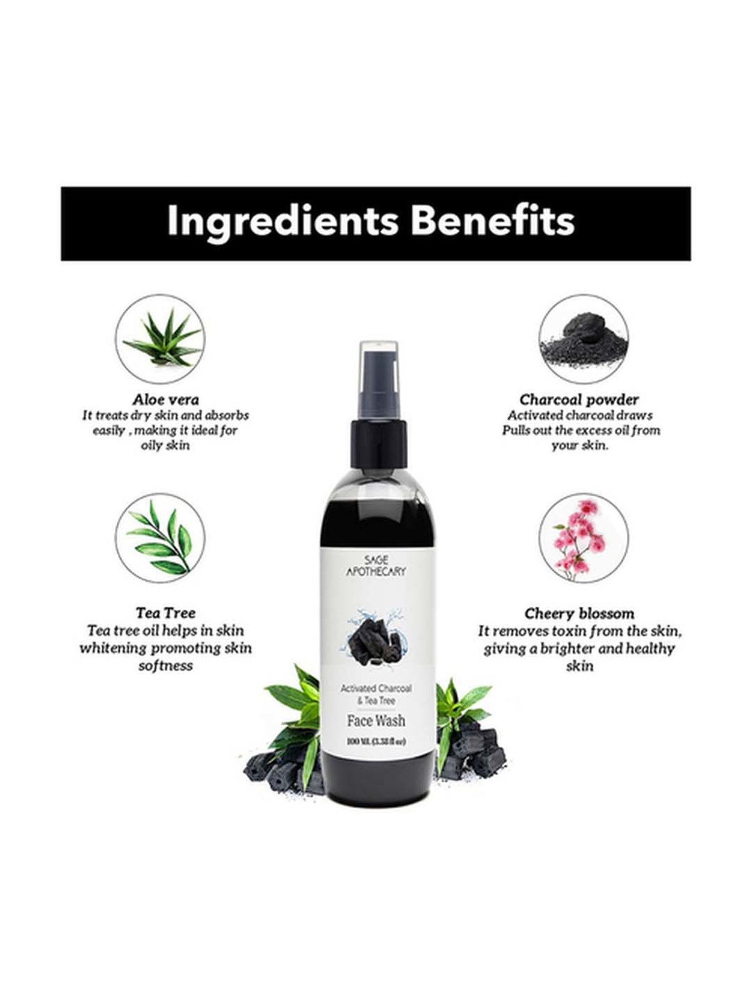 Sage Apothecary Activated Charcoal Face Wash - 100 ml
