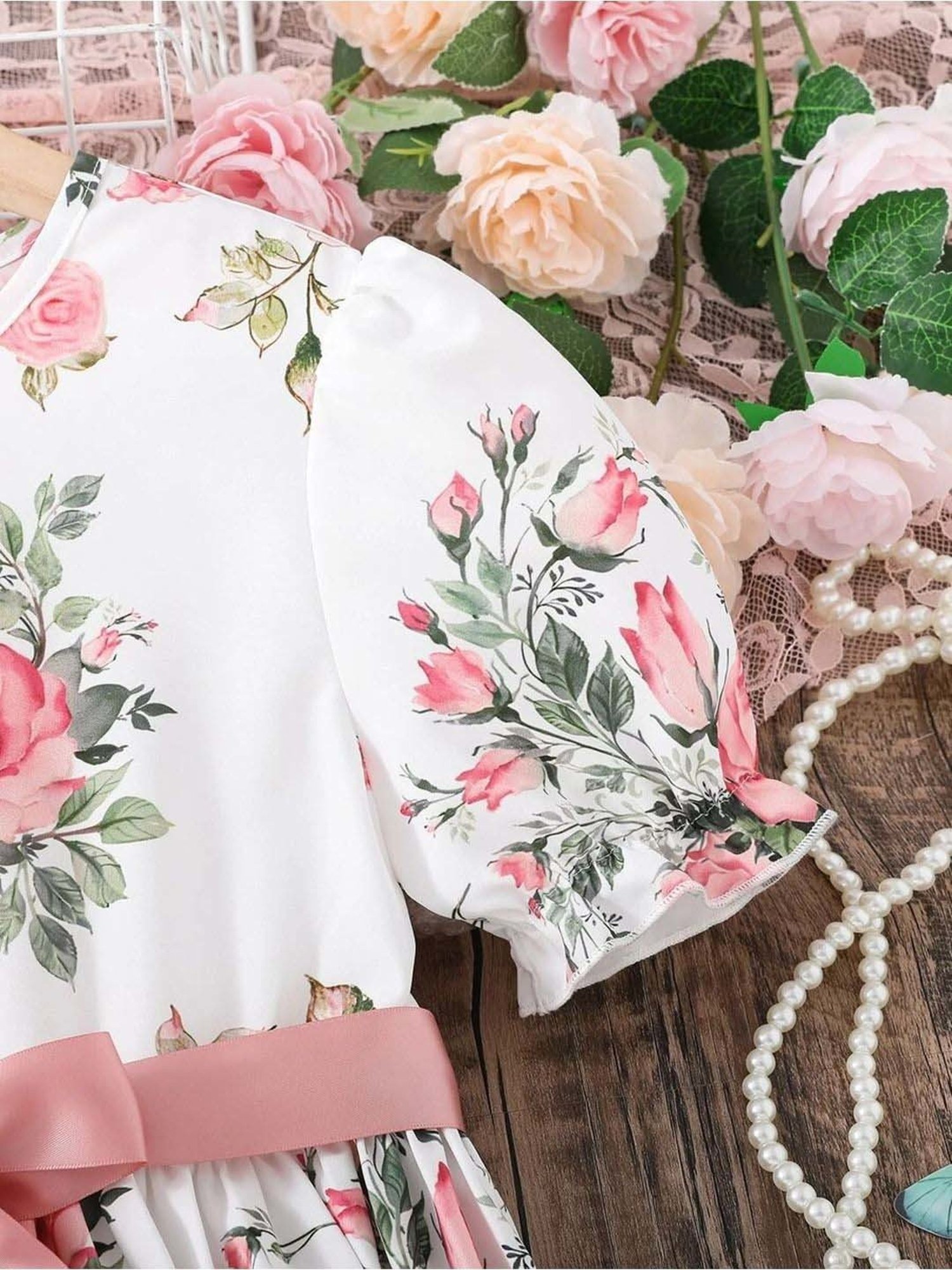 Bolly Lounge Girls Snow White & Pink Floral Dress