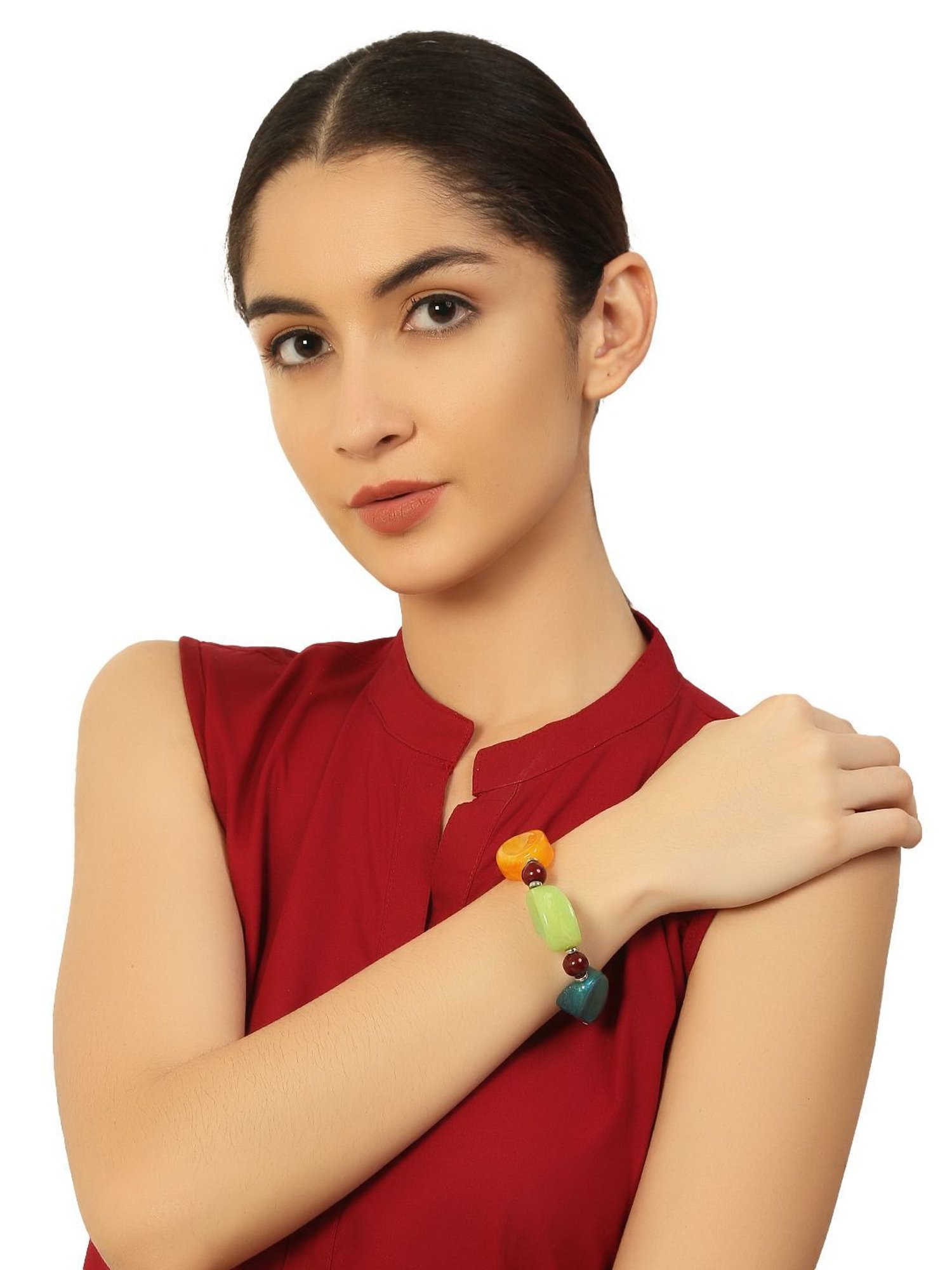 IMLI STREET Multi-Coloured Artificial Stone Stretchable Bracelet for Women