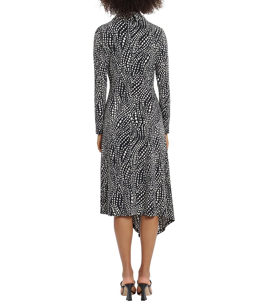 Maggy London Roll Collar Mock Neck Stretch Jersey Long Sleeve Midi Dress