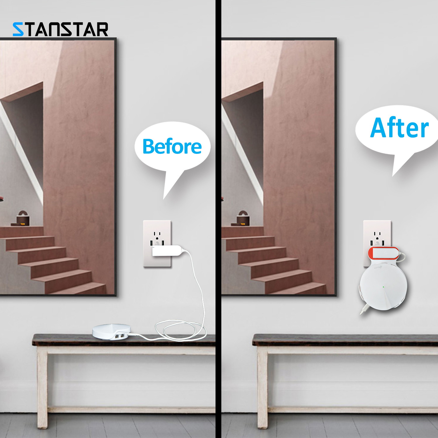 STANSTAR Wall Mount for TP-Link Deco M5 Whole Home Mesh WiFi System, Sturdy Bracket Holder for TP-Link Deco M5 Space Saving TP-Link Router Wall Holder Plug in Without Messy Wires or Screws(1PACK)