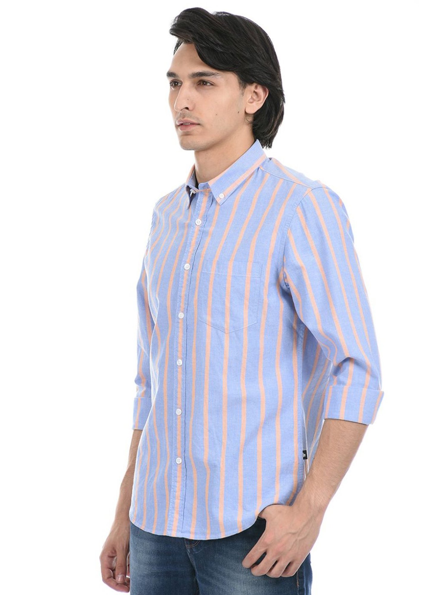 London Fog Blue Regular Fit Striped Shirt