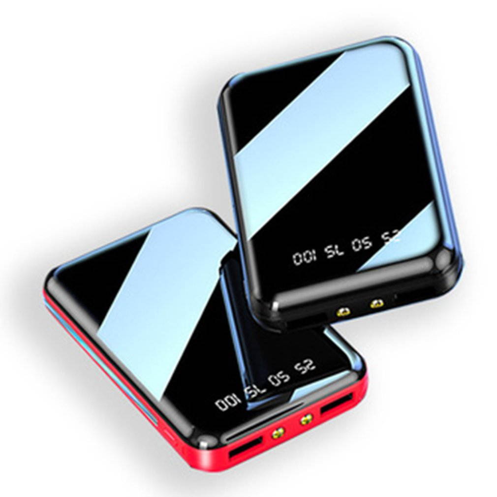 20000mAh Portable Mini Power Bank Mirror Screen Digital Display Power Bank External Battery Pack Power Bank,94*63*24mm,red