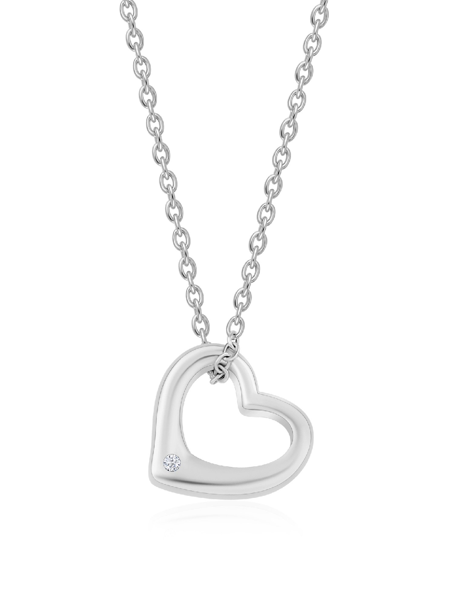 925 Silver American Diamond Solitaire Love Pendant with 18-inch Chain for Women & Girls