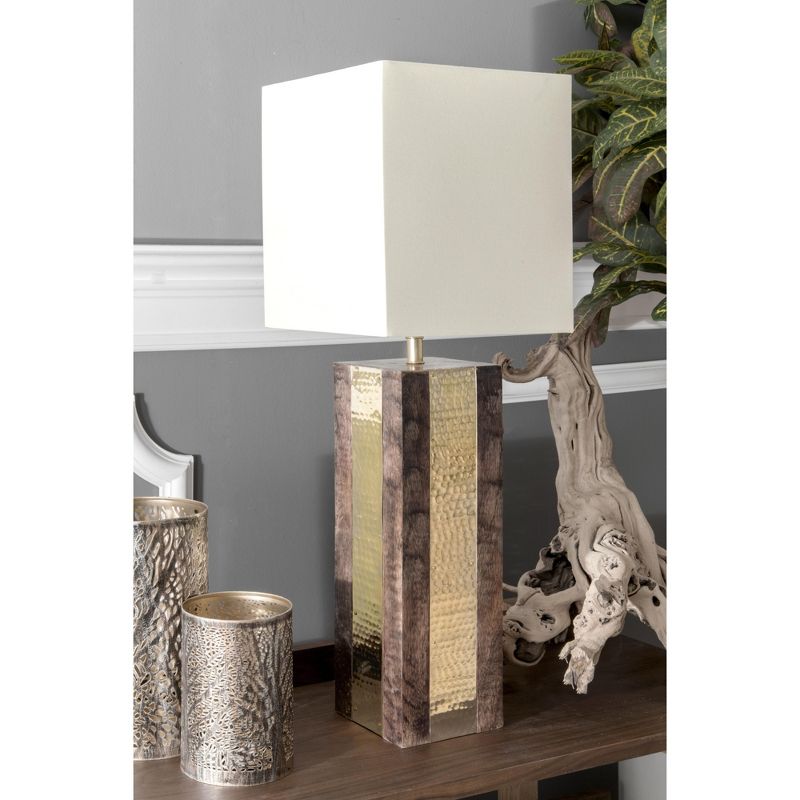 nuLOOM Chandler 25" Wood & Brass Table Lamp Lighting - Gold 25" H x 9" W x 9" D