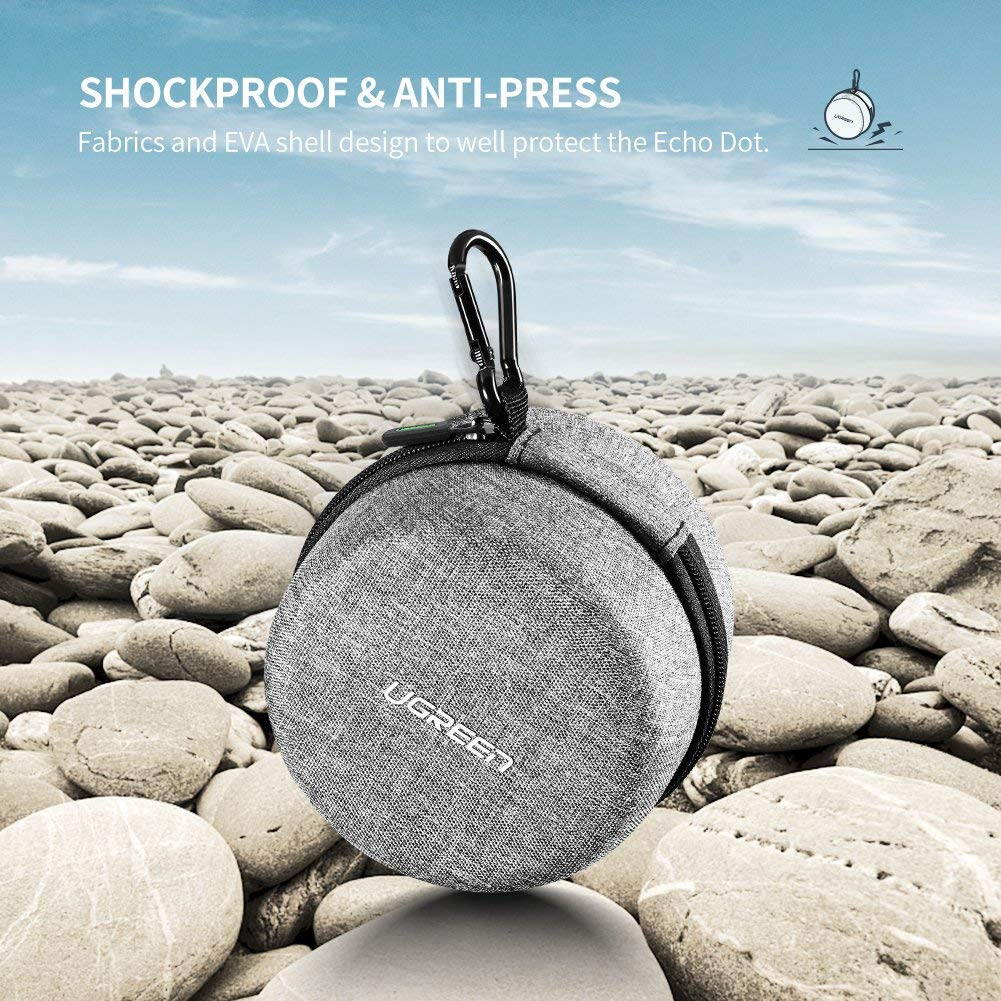 UGREEN Carrying Case for Echo Dot 2nd Generation Travel Protective Hard Case Holder Cover for Echo Dot 2 Speaker, Fits for USB Cable and Wall Charger Accessories, Portable with Carabiner (Grey)