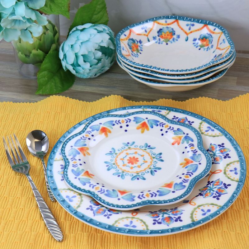 Gibson Home 12 Piece Tamara Melamine Dinnerware Set in White and Floral