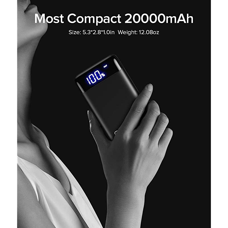 Portable Charger, 20W PD3.0 QC4.0 Fast Charging LED Display 20000mAh Power Bank, Tri-Outputs Battery Pack Compatible with iPhone 12 11 XS X 8 Samsung S20 Google LG iPad Tablet etc. [2021 Version]