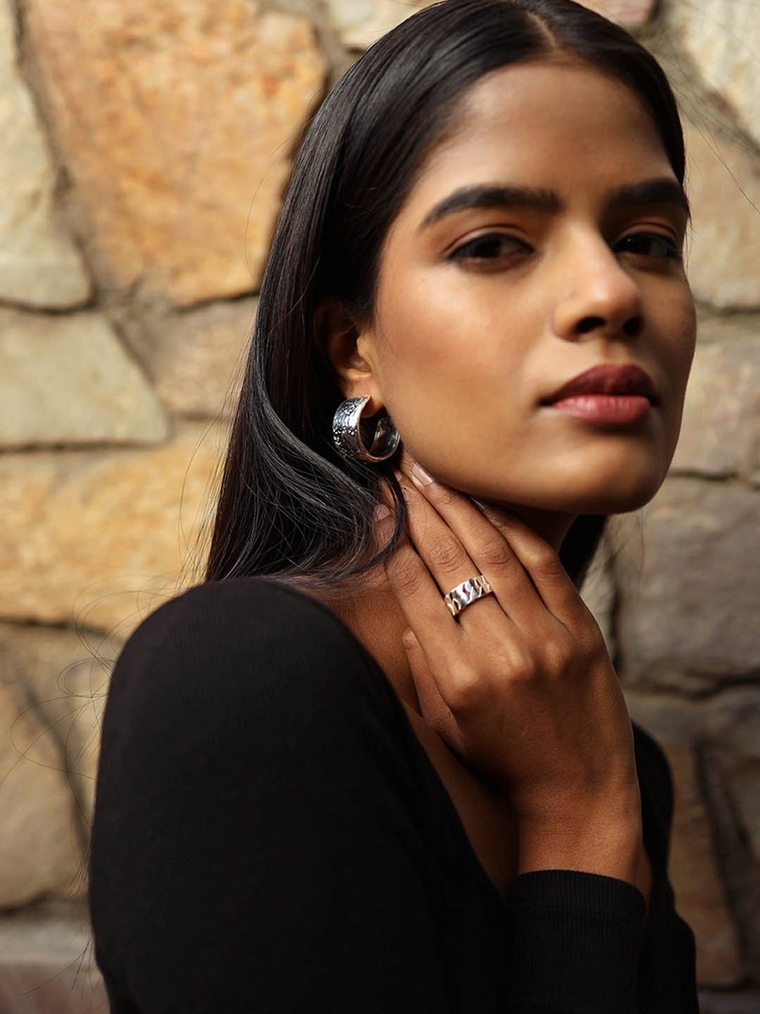 Perfectly Average Silver-toned Bold Textured Hoops for Women & Girls